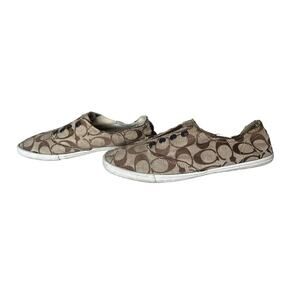 Coach Womens Katie Canvas Slip On Sneaker Size 7.5 Brown Signature Slip On Shoes